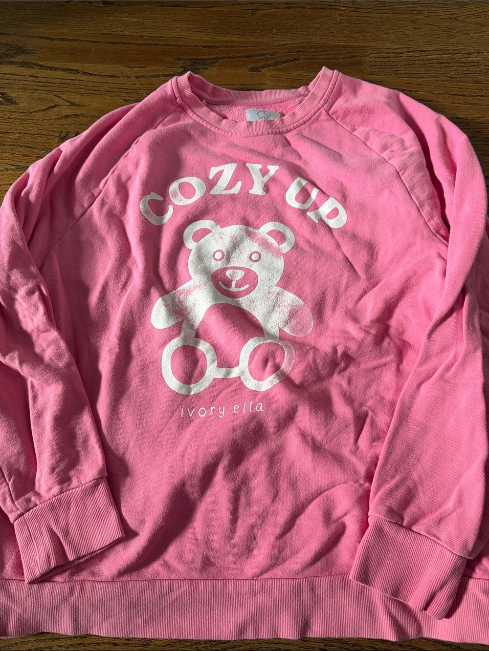 Ivory Ella "Cozy Up" bear Pink Pullover Sweatshirt sz small